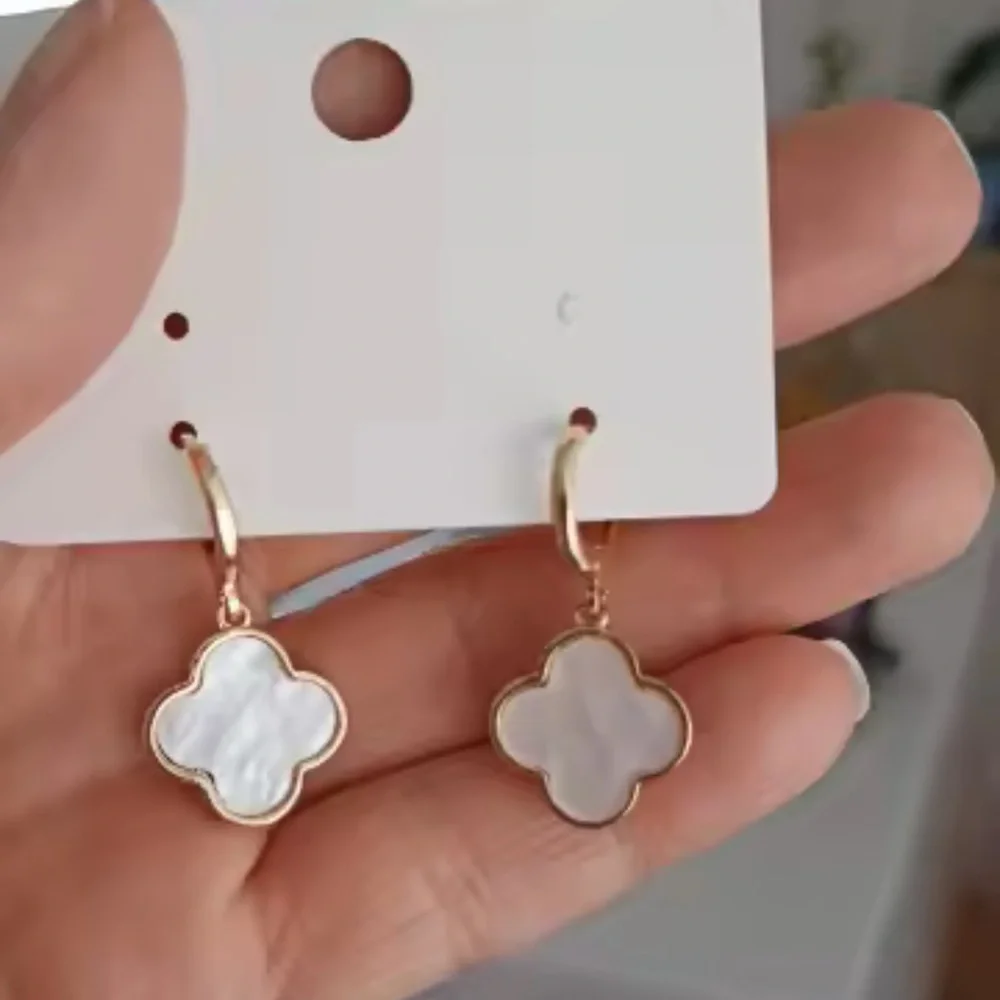 Clover Earrings Elegant Two-Sided Four-Leaf Clover Earrings โ Gold Plated - Picture 5 of 15